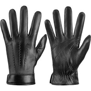 Genuine Sheepskin Leather Gloves for Men, Soft Cashmere Winter Warm Touch
